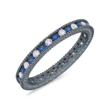 Art Deco Full Eternity Stackable Wedding Ring Simulated CZ 925 Sterling Silver