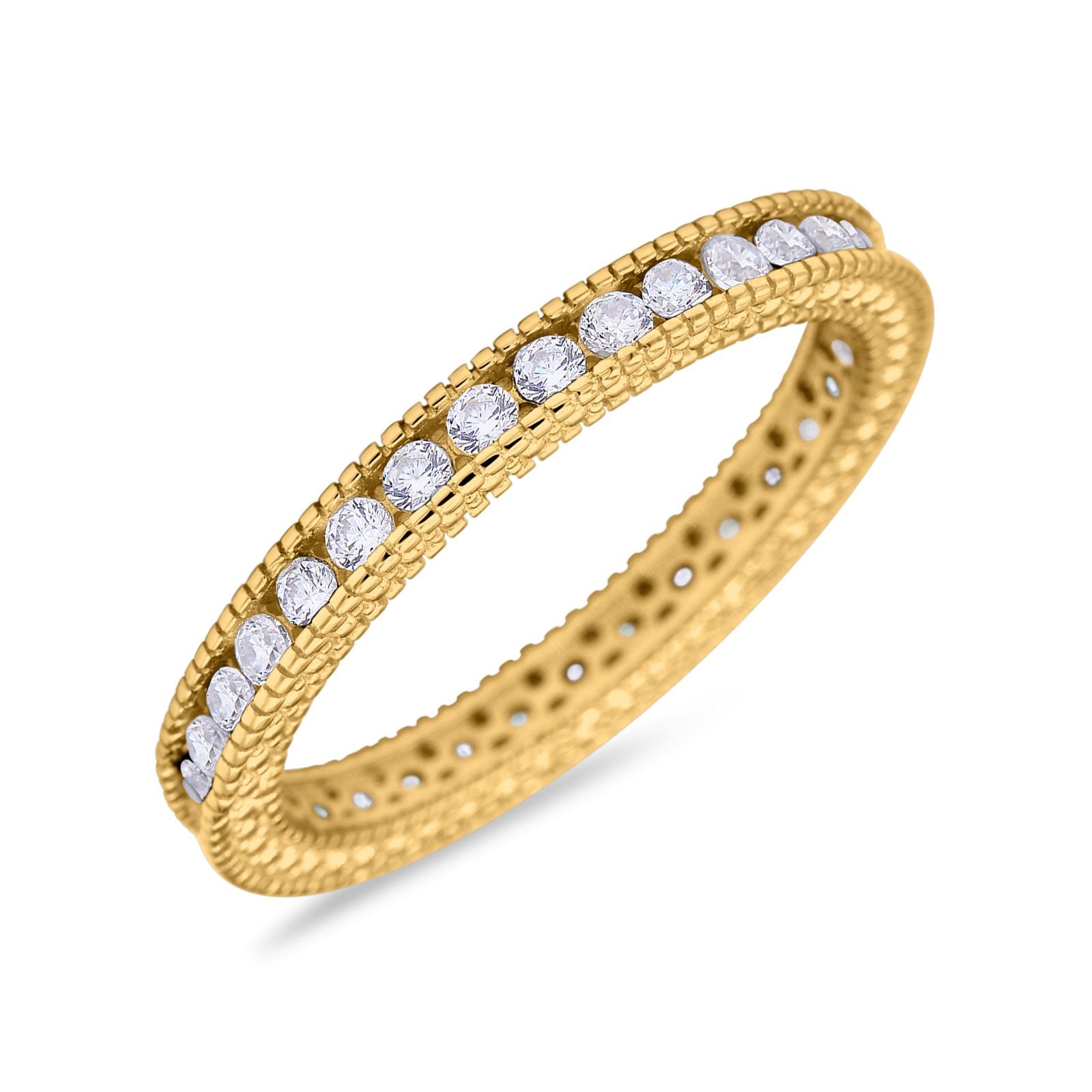 Art Deco Full Eternity Stackable Wedding Ring Simulated CZ 925 Sterling Silver