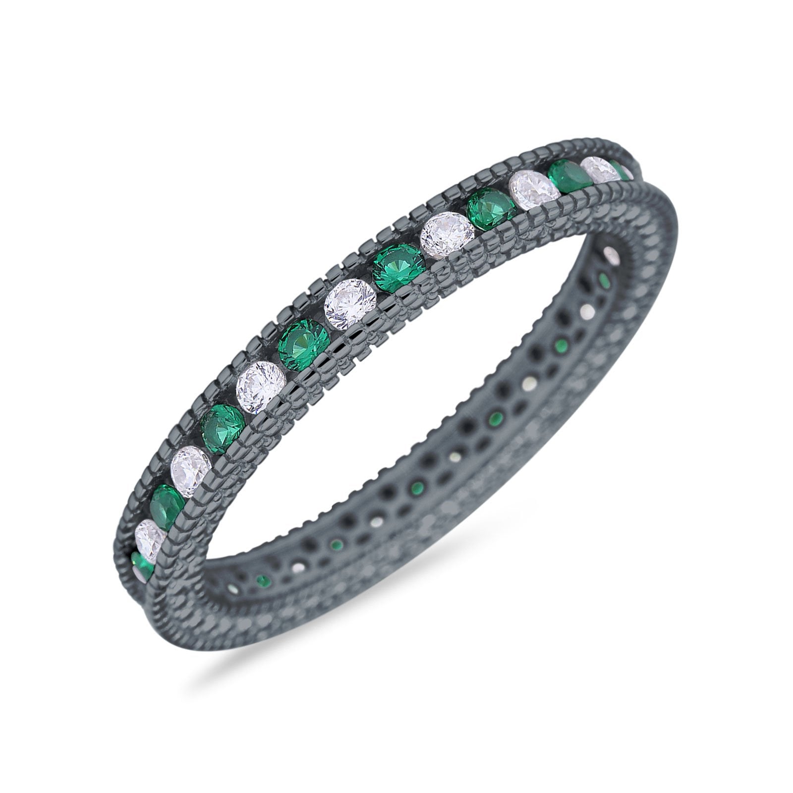 Art Deco Full Eternity Stackable Wedding Ring Simulated CZ 925 Sterling Silver