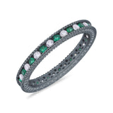 Art Deco Full Eternity Stackable Wedding Ring Simulated CZ 925 Sterling Silver
