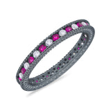 Art Deco Full Eternity Stackable Wedding Ring Simulated CZ 925 Sterling Silver