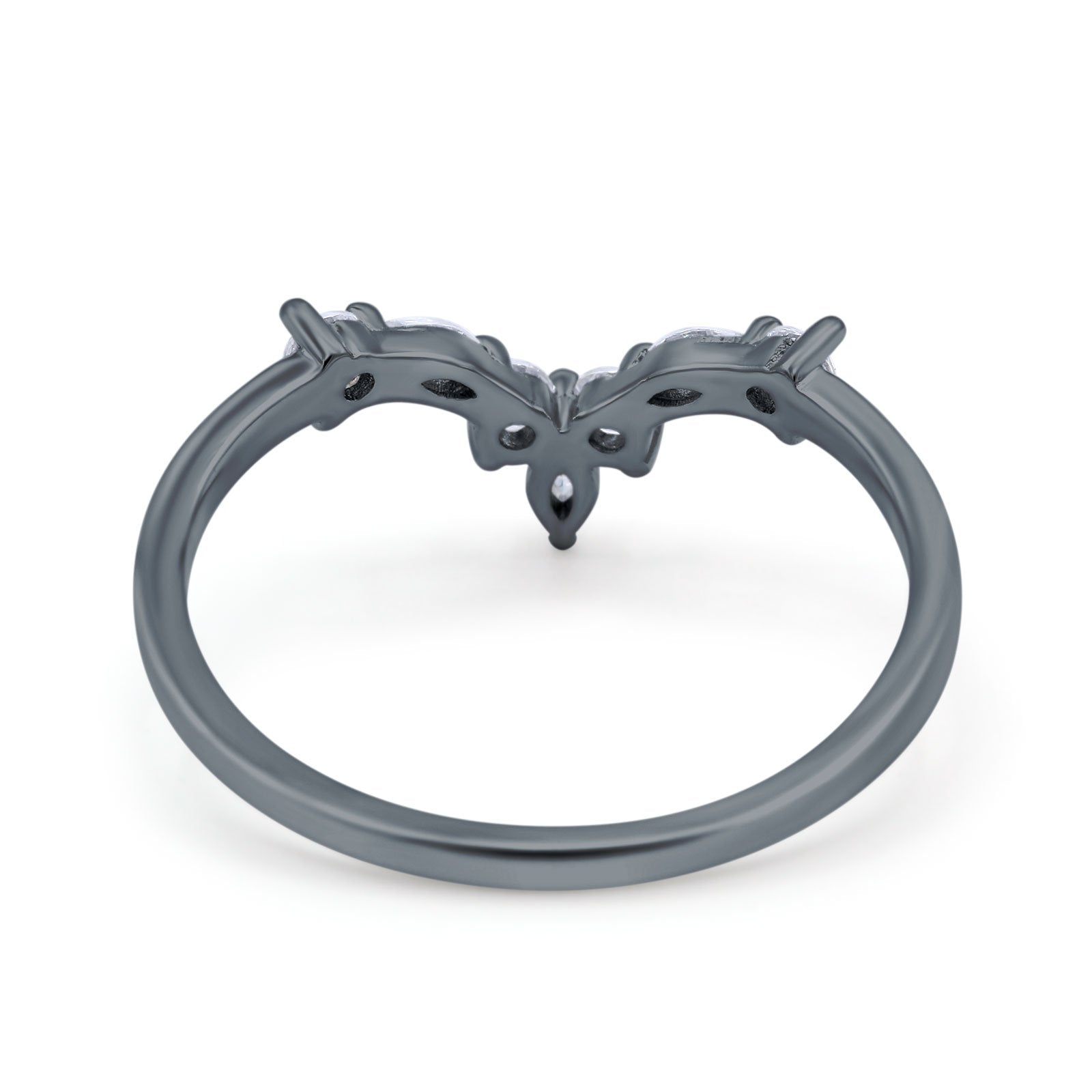 Curved Marquise Engagement Half Eternity Ring Simulated CZ 925 Sterling Silver