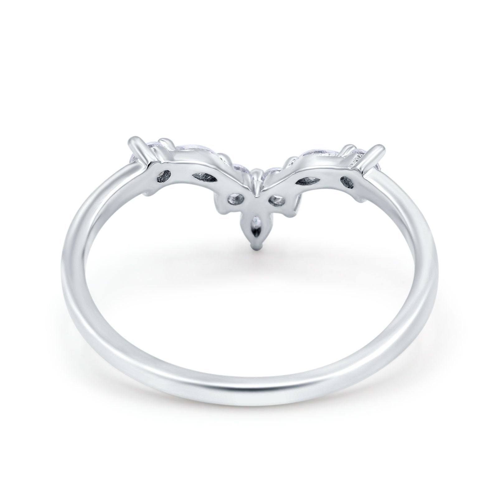 Curved Marquise Engagement Half Eternity Ring Simulated CZ 925 Sterling Silver