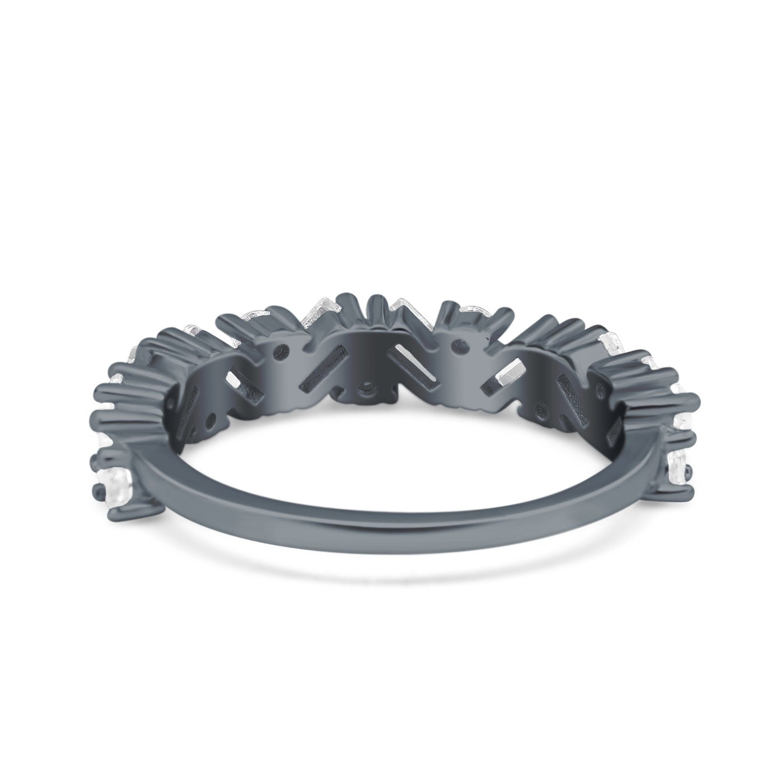 Art Deco Baguette Half Eternity Wedding Band Ring Simulated Cubic Zirconia 925 Sterling Silver