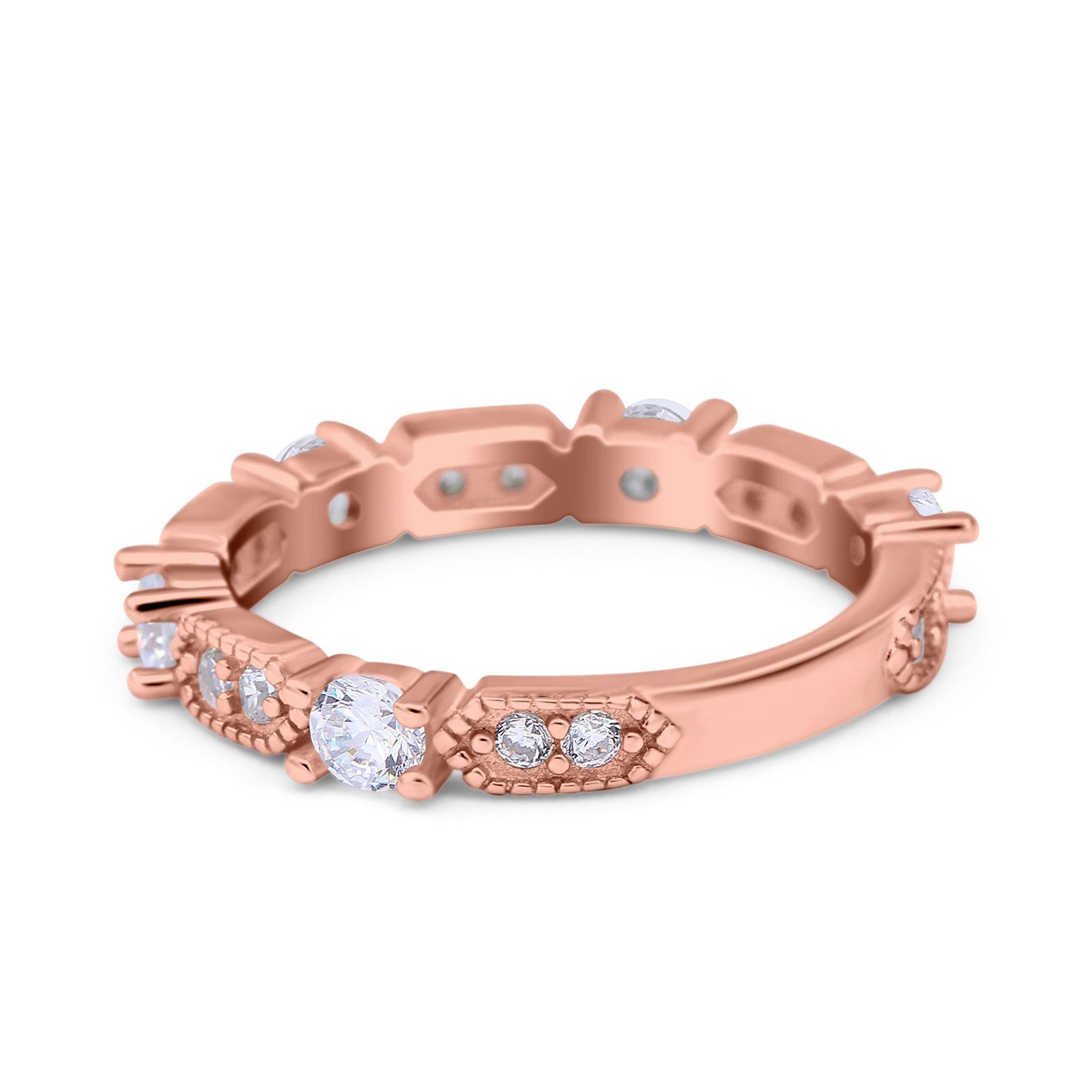 Art Deco Eternity Wedding Band Ring Simulated Cubic Zirconia 925 Sterling Silver