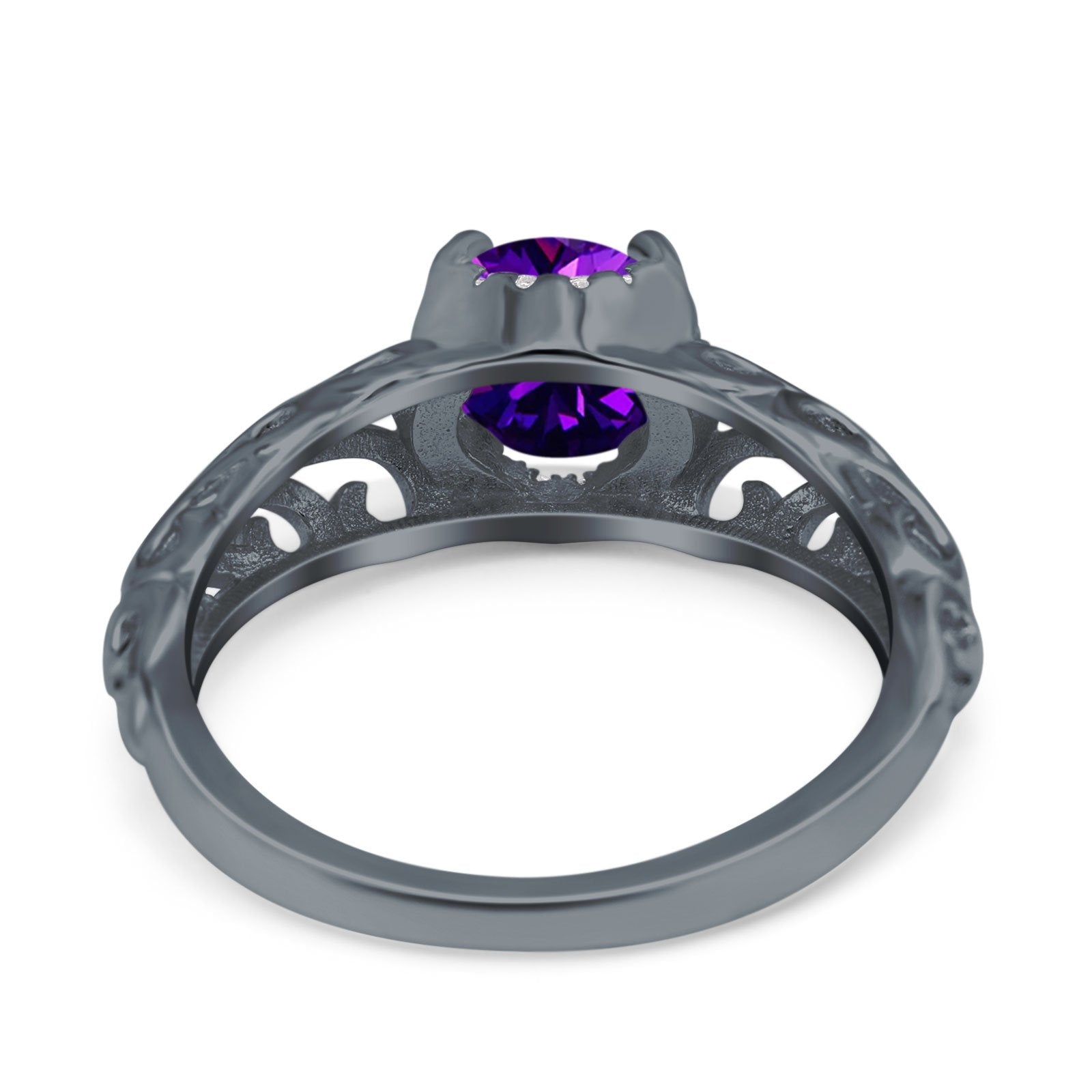 Art Deco Filigree Wedding Engagement Bridal Ring Round Simulated Cubic Zirconia 925 Sterling Silver