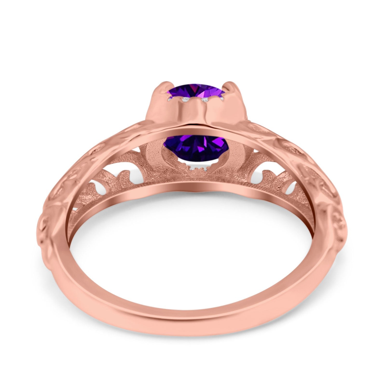 Art Deco Filigree Wedding Engagement Bridal Ring Round Simulated Cubic Zirconia 925 Sterling Silver