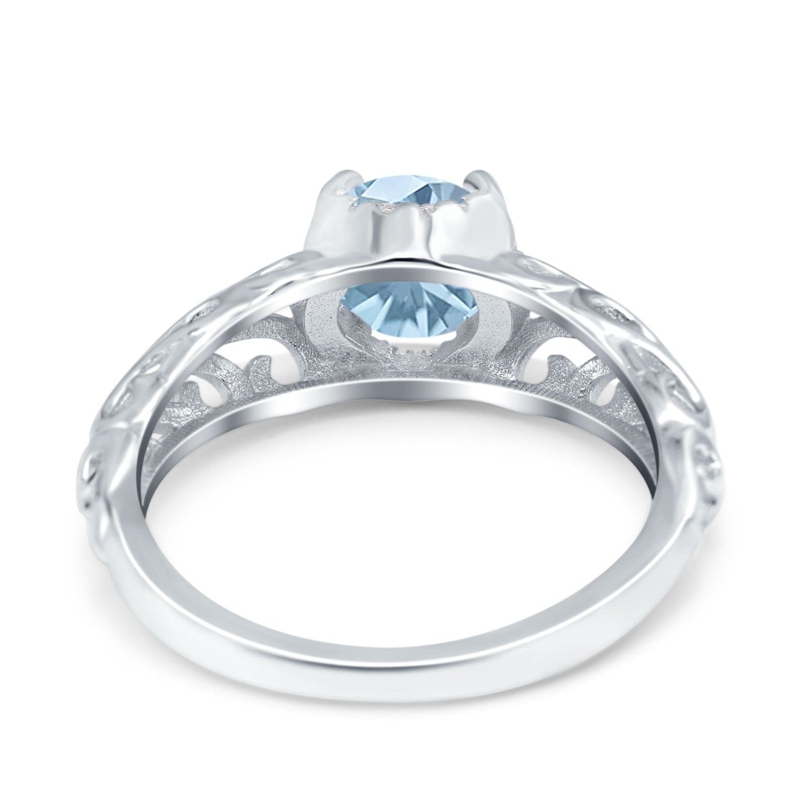Art Deco Filigree Wedding Engagement Bridal Ring Round Simulated Cubic Zirconia 925 Sterling Silver