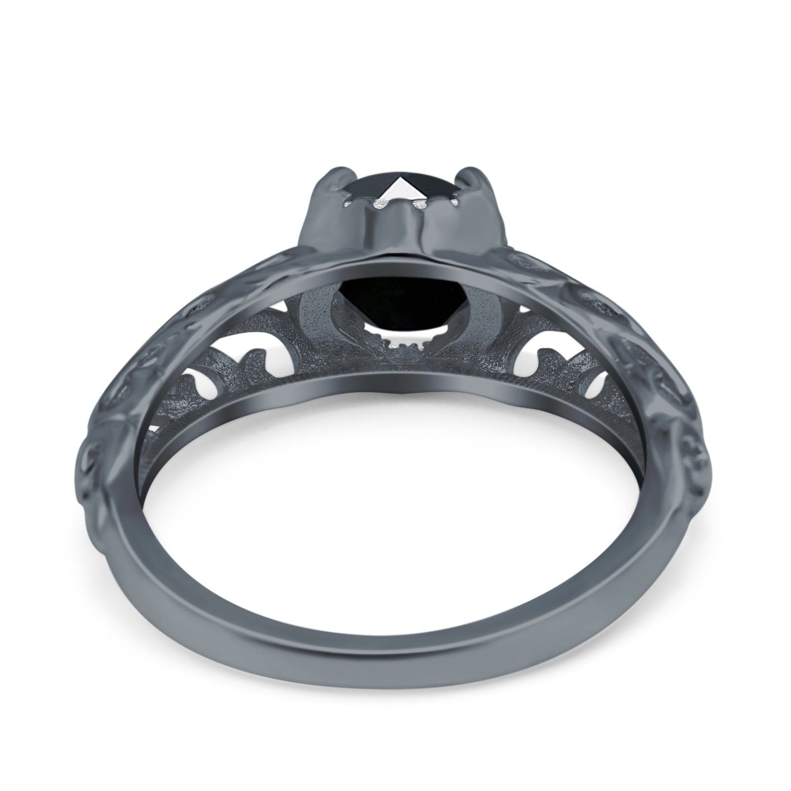 Art Deco Filigree Wedding Engagement Bridal Ring Round Simulated Cubic Zirconia 925 Sterling Silver