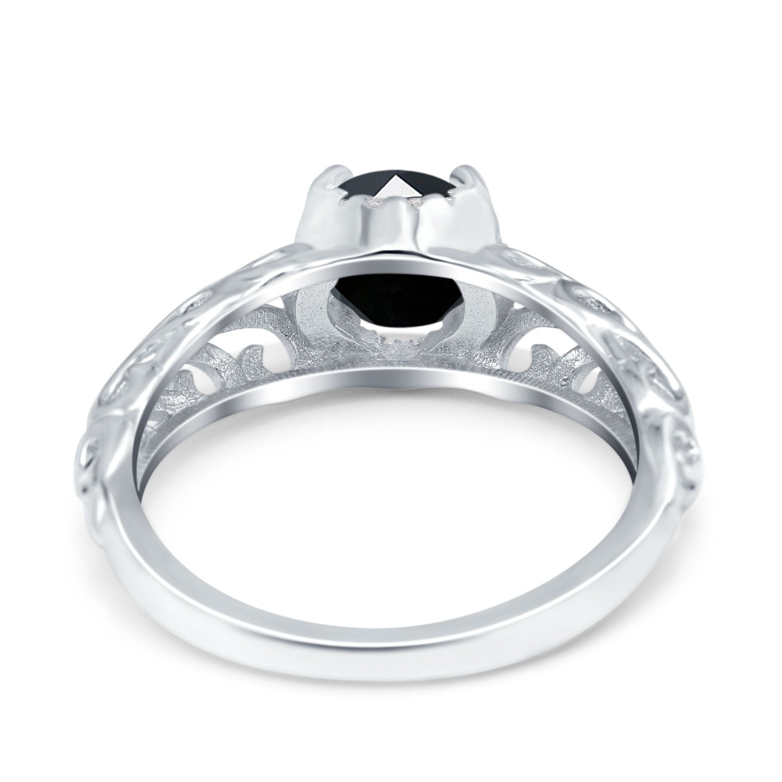 Art Deco Filigree Wedding Engagement Bridal Ring Round Simulated Cubic Zirconia 925 Sterling Silver