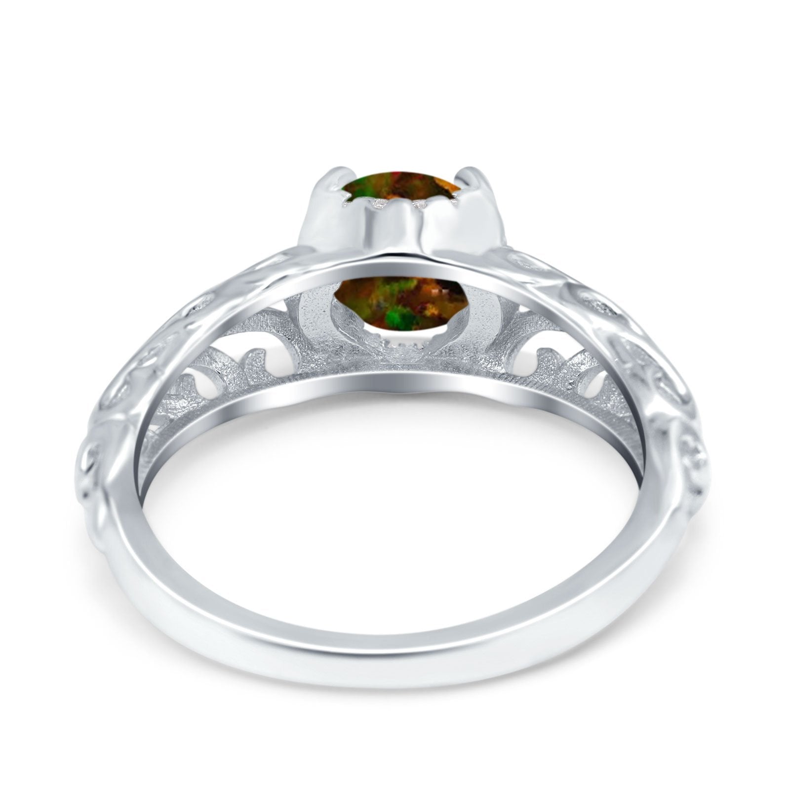 Art Deco Filigree Wedding Engagement Bridal Ring Round Simulated Cubic Zirconia 925 Sterling Silver