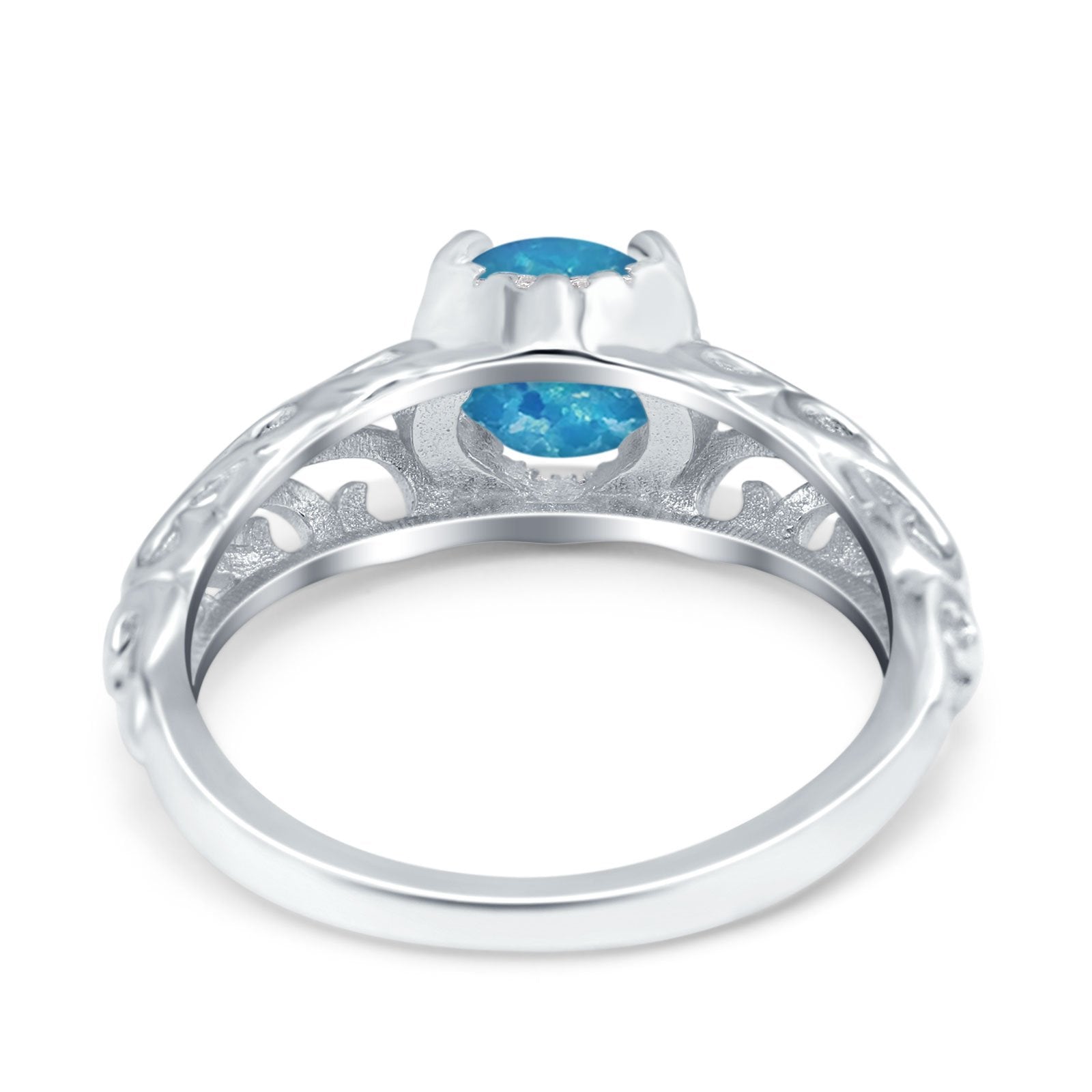 Art Deco Filigree Wedding Engagement Bridal Ring Round Simulated Cubic Zirconia 925 Sterling Silver