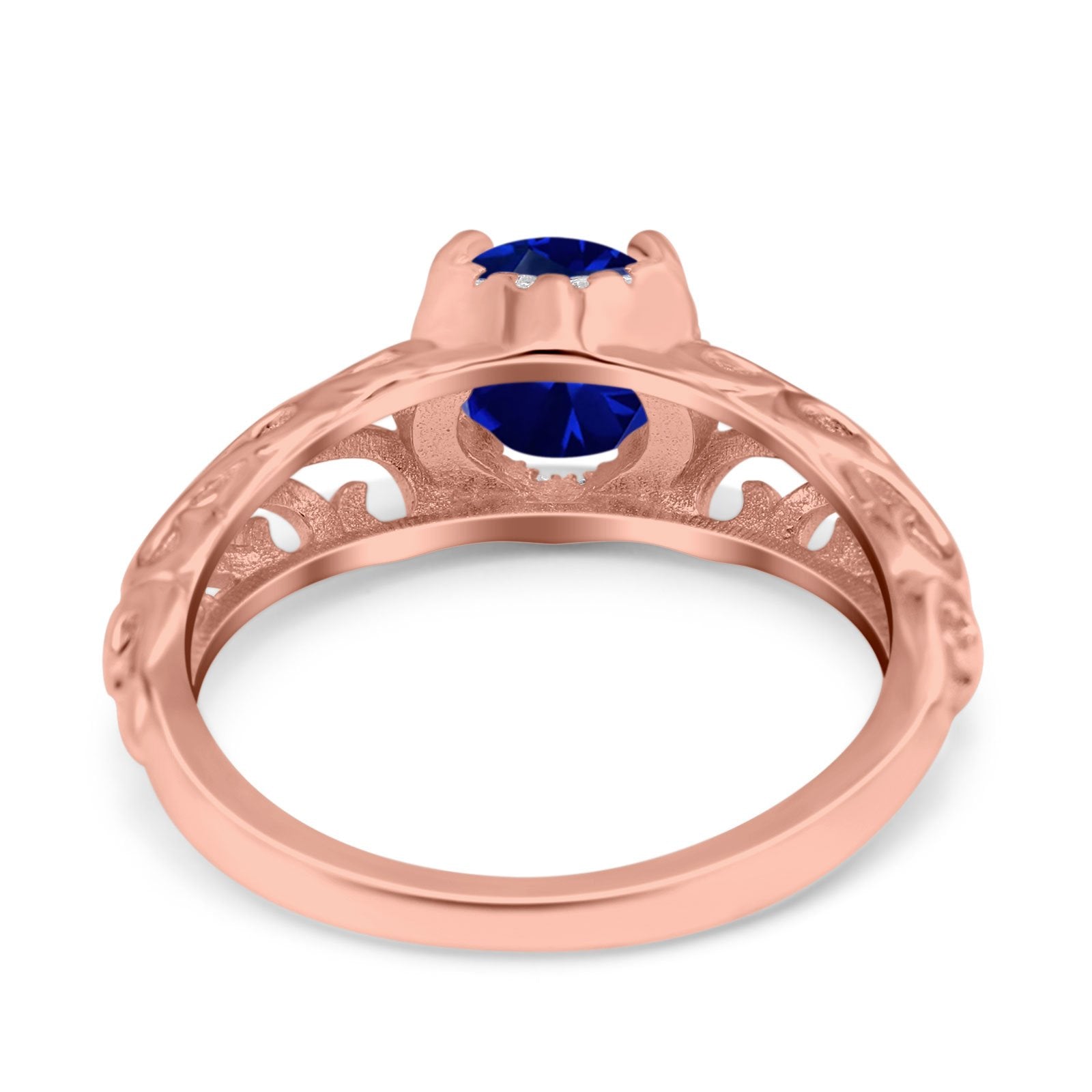 Art Deco Filigree Wedding Engagement Bridal Ring Round Simulated Cubic Zirconia 925 Sterling Silver