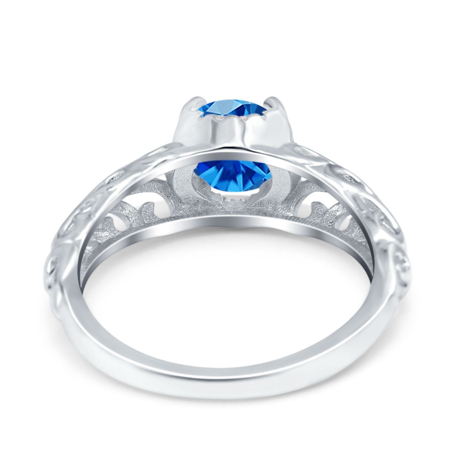 Art Deco Filigree Wedding Engagement Bridal Ring Round Simulated Cubic Zirconia 925 Sterling Silver