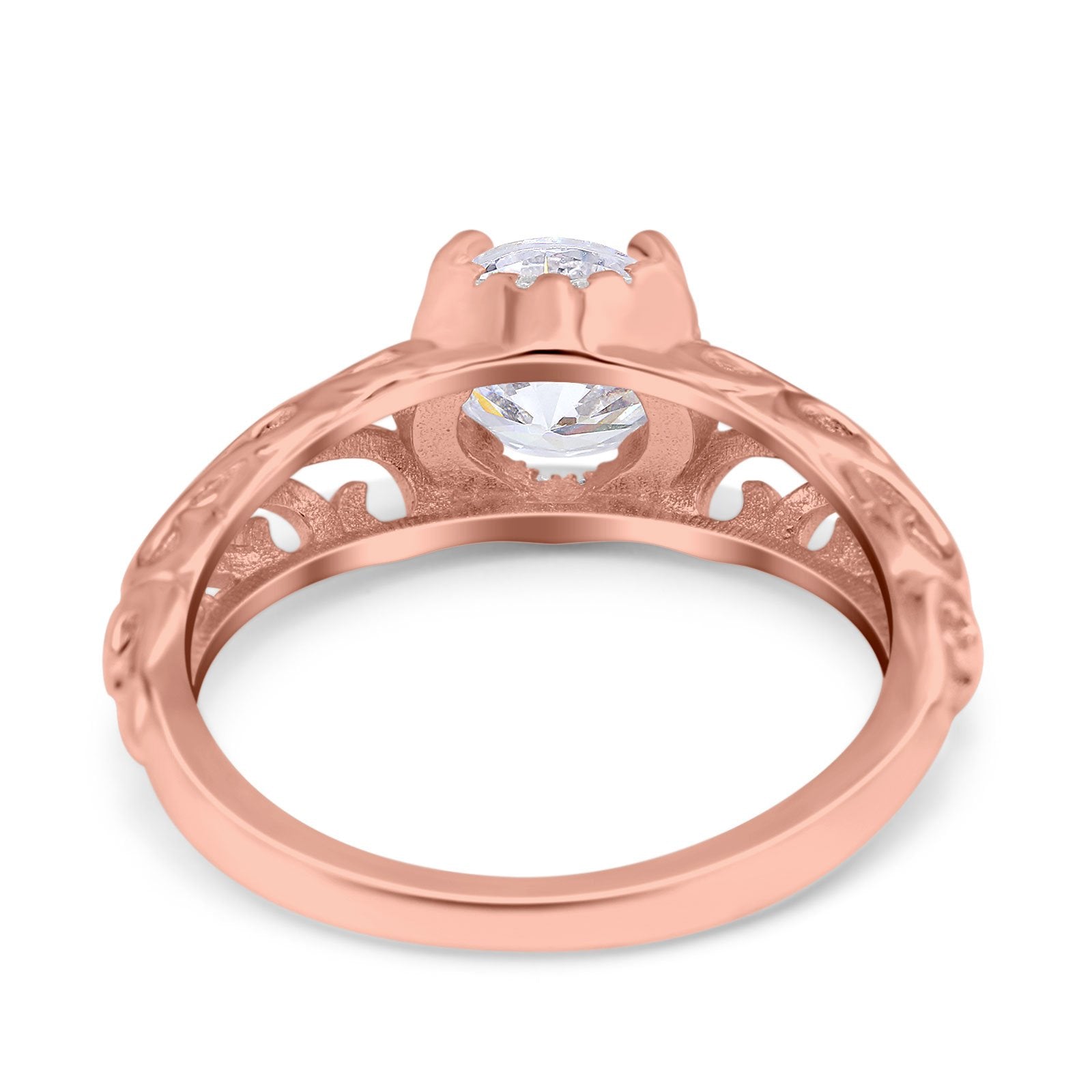 Art Deco Filigree Wedding Engagement Bridal Ring Round Simulated Cubic Zirconia 925 Sterling Silver