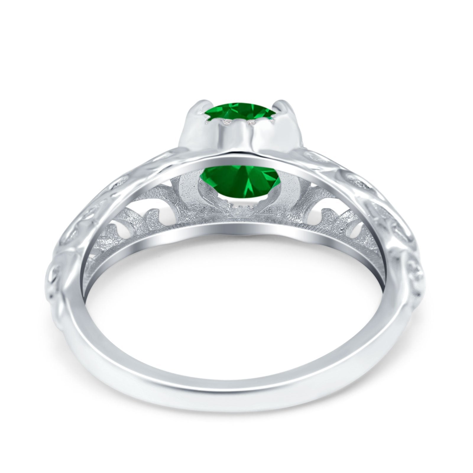 Art Deco Filigree Wedding Engagement Bridal Ring Round Simulated Cubic Zirconia 925 Sterling Silver