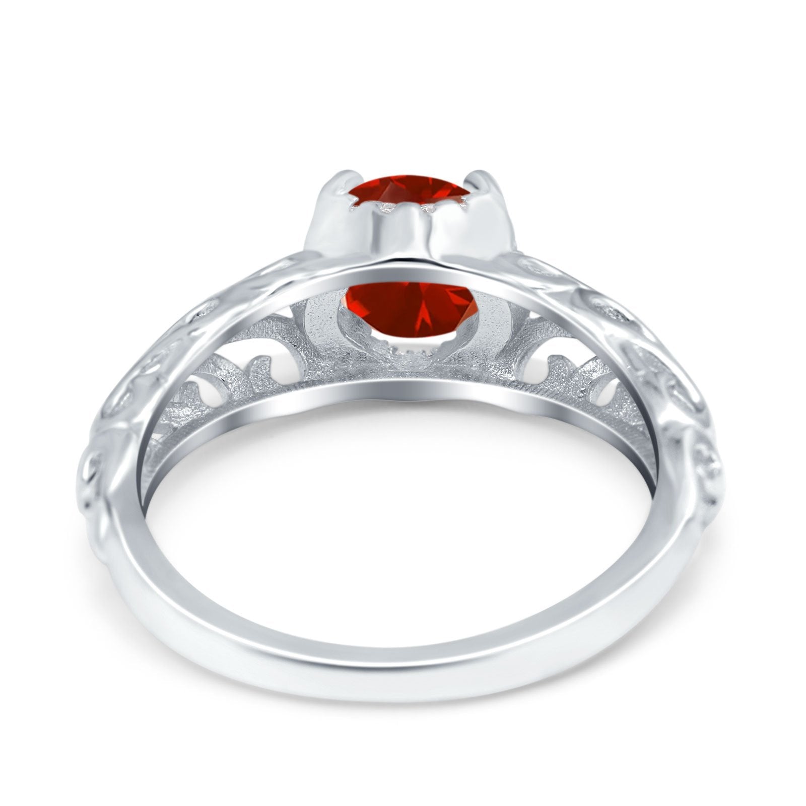 Art Deco Filigree Wedding Engagement Bridal Ring Round Simulated Cubic Zirconia 925 Sterling Silver