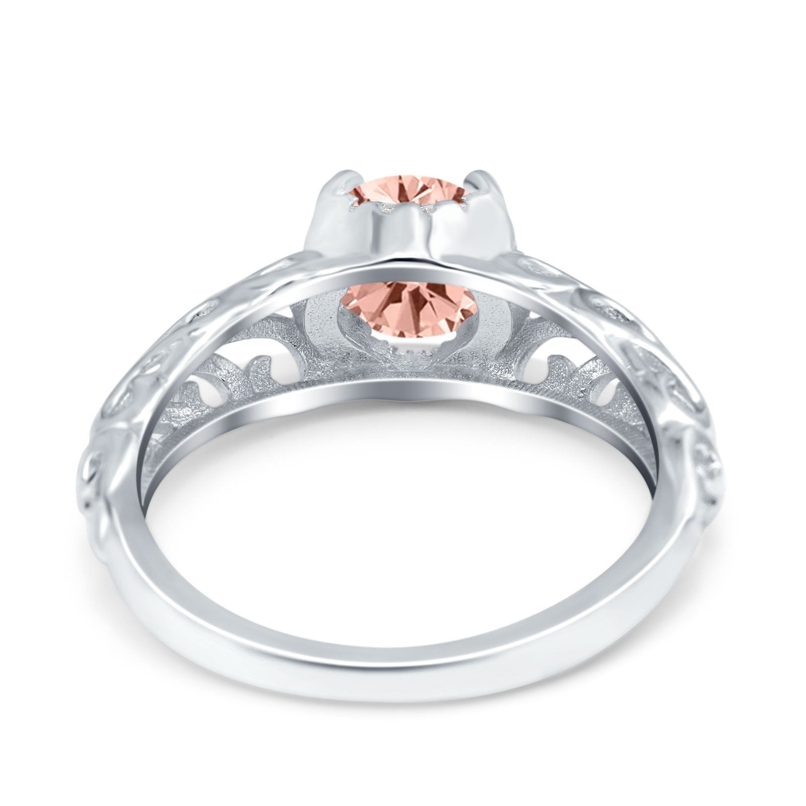 Art Deco Filigree Wedding Engagement Bridal Ring Round Simulated Cubic Zirconia 925 Sterling Silver