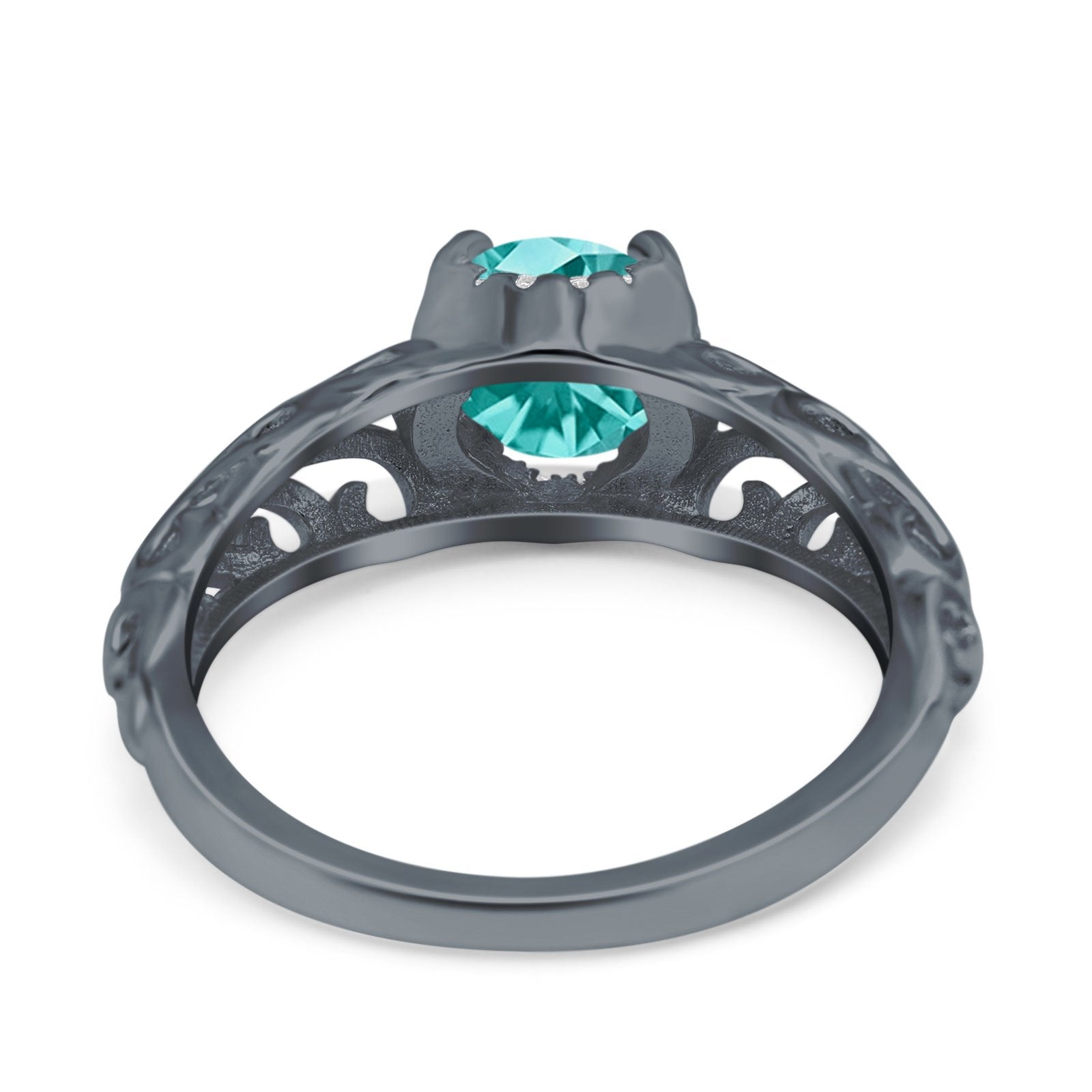 Art Deco Filigree Wedding Engagement Bridal Ring Round Simulated Cubic Zirconia 925 Sterling Silver