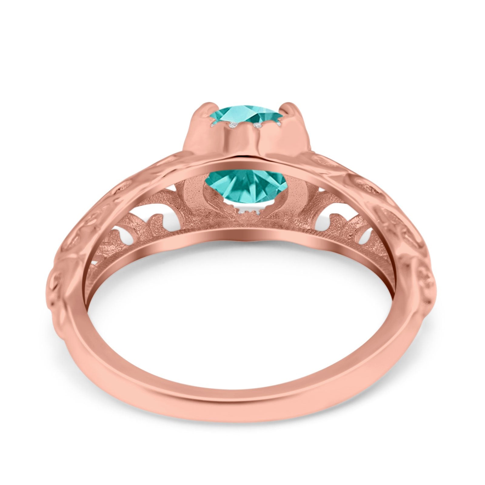 Art Deco Filigree Wedding Engagement Bridal Ring Round Simulated Cubic Zirconia 925 Sterling Silver