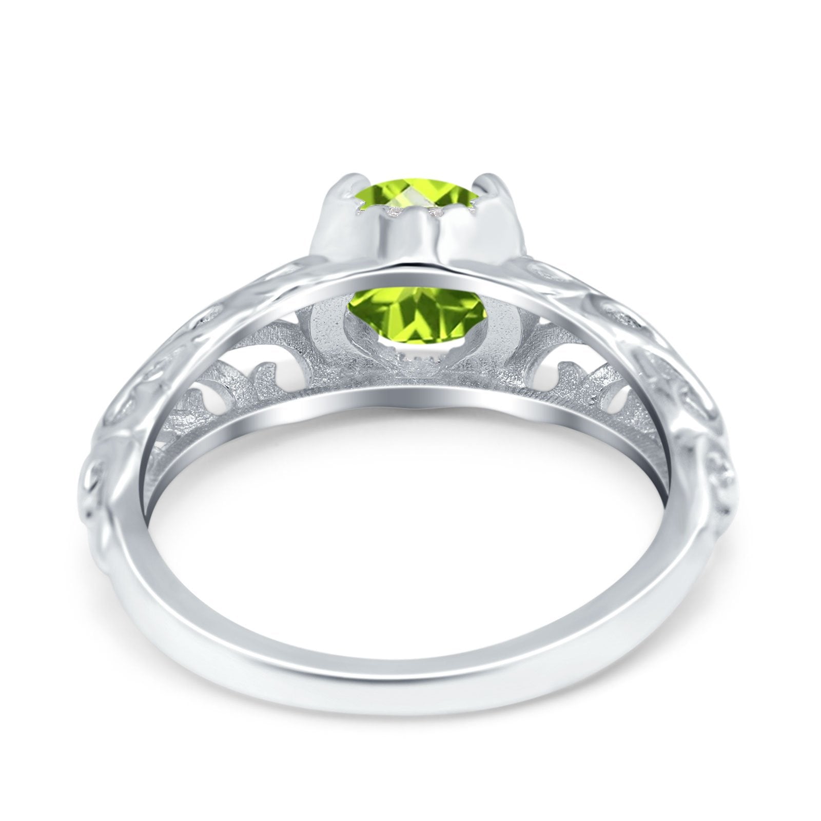 Art Deco Filigree Wedding Engagement Bridal Ring Round Simulated Cubic Zirconia 925 Sterling Silver