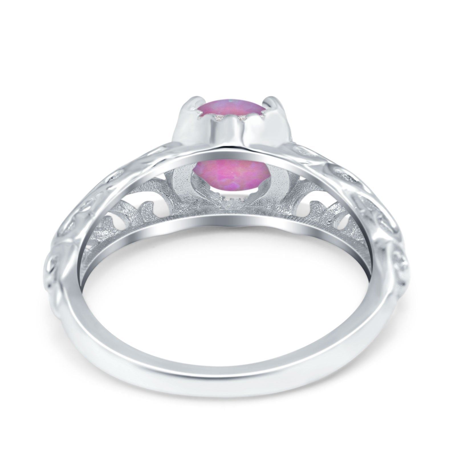 Art Deco Filigree Wedding Engagement Bridal Ring Round Simulated Cubic Zirconia 925 Sterling Silver