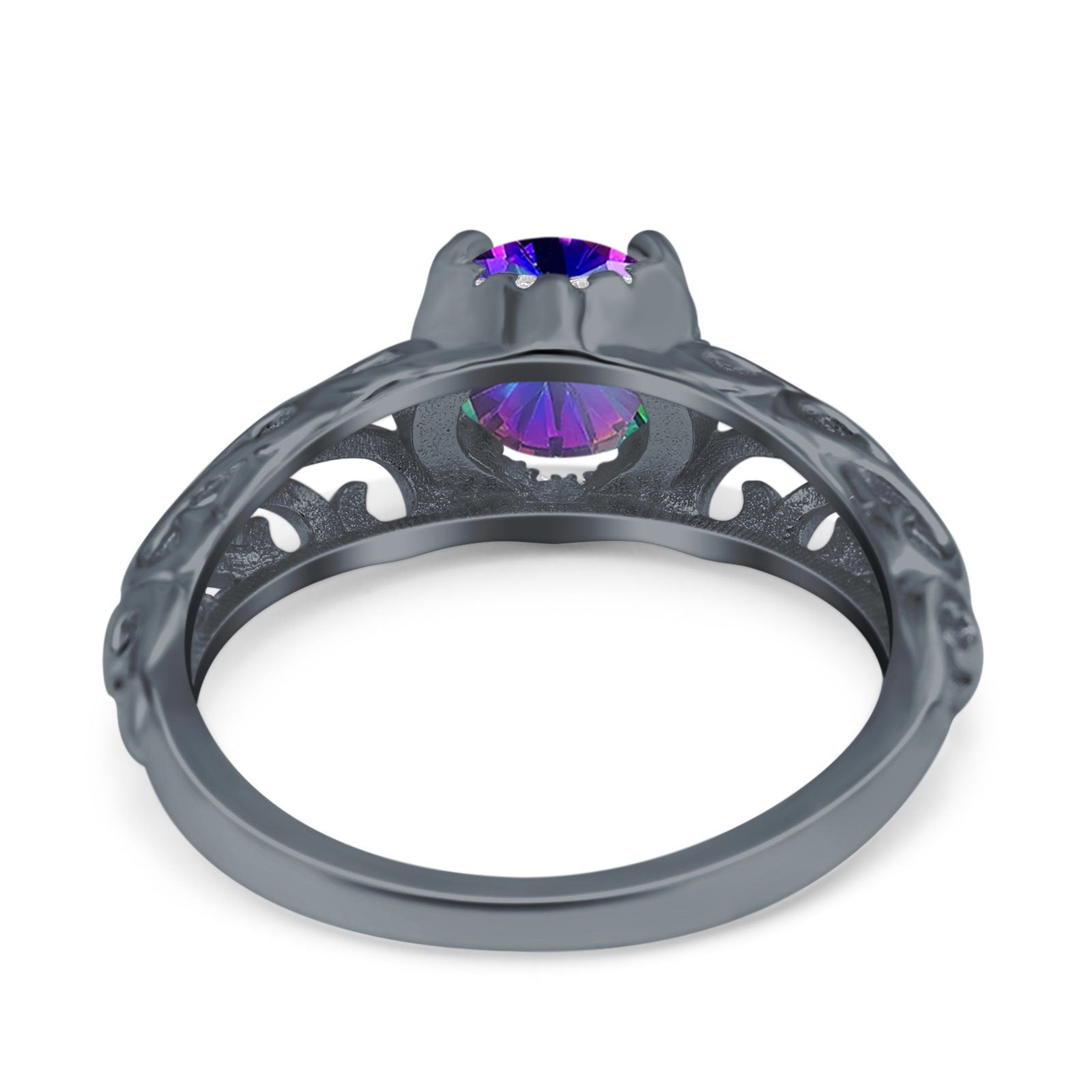 Art Deco Filigree Wedding Engagement Bridal Ring Round Simulated Cubic Zirconia 925 Sterling Silver