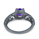 Art Deco Filigree Wedding Engagement Bridal Ring Round Simulated Cubic Zirconia 925 Sterling Silver