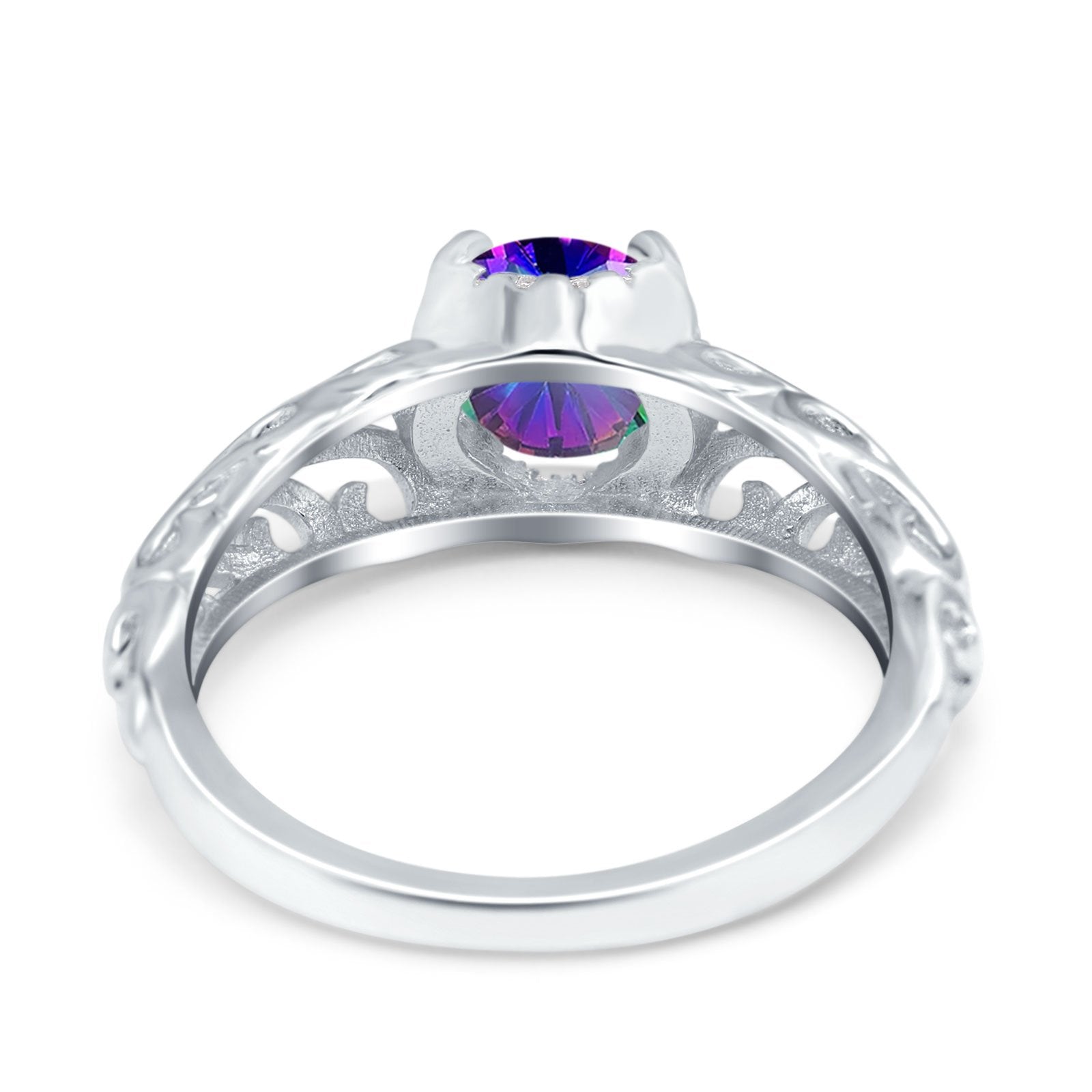 Art Deco Filigree Wedding Engagement Bridal Ring Round Simulated Cubic Zirconia 925 Sterling Silver