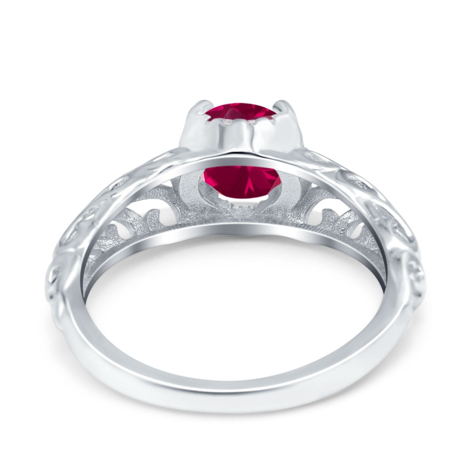 Art Deco Filigree Wedding Engagement Bridal Ring Round Simulated Cubic Zirconia 925 Sterling Silver