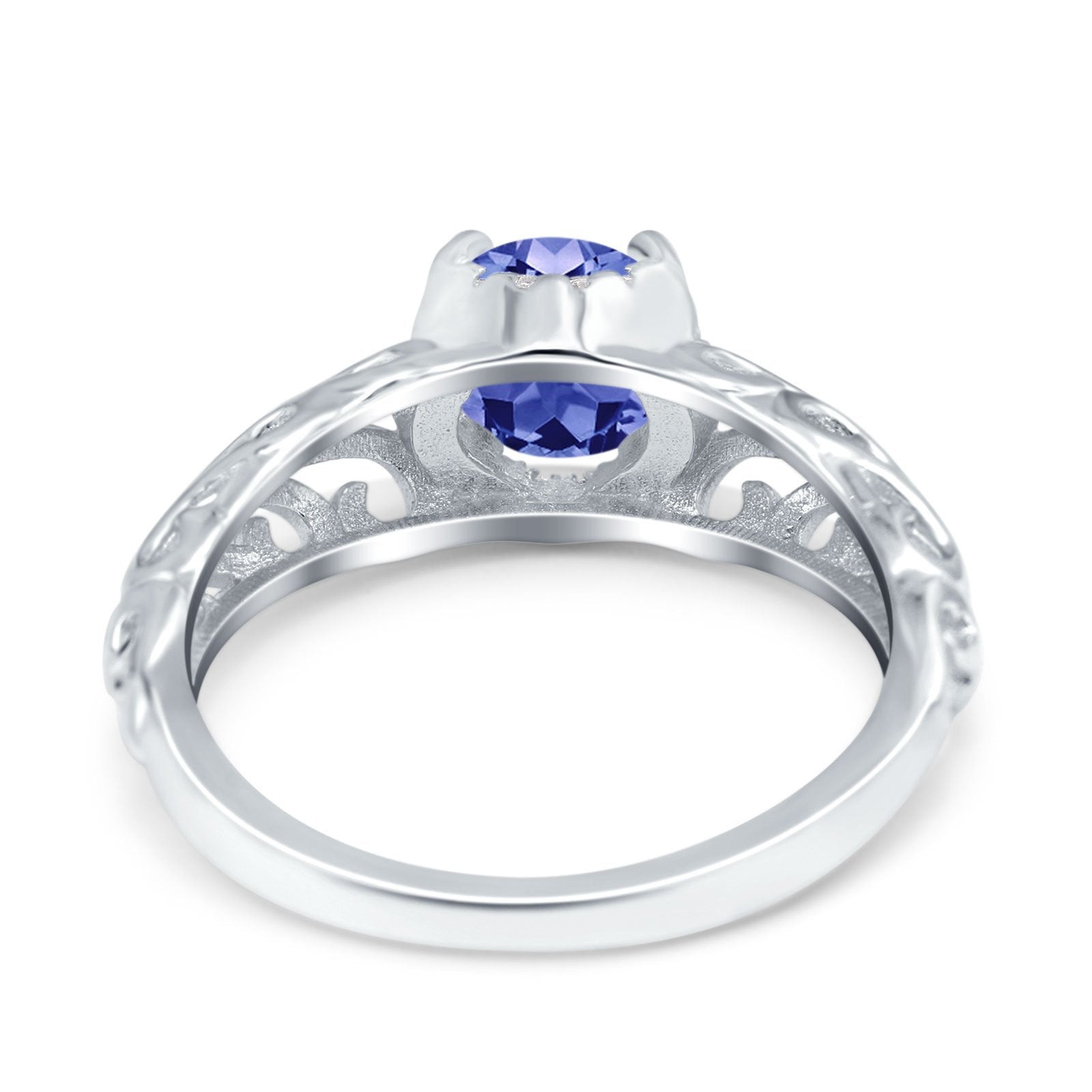 Art Deco Filigree Wedding Engagement Bridal Ring Round Simulated Cubic Zirconia 925 Sterling Silver