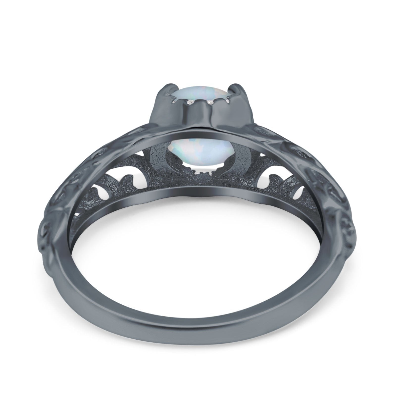 Art Deco Filigree Wedding Engagement Bridal Ring Round Simulated Cubic Zirconia 925 Sterling Silver