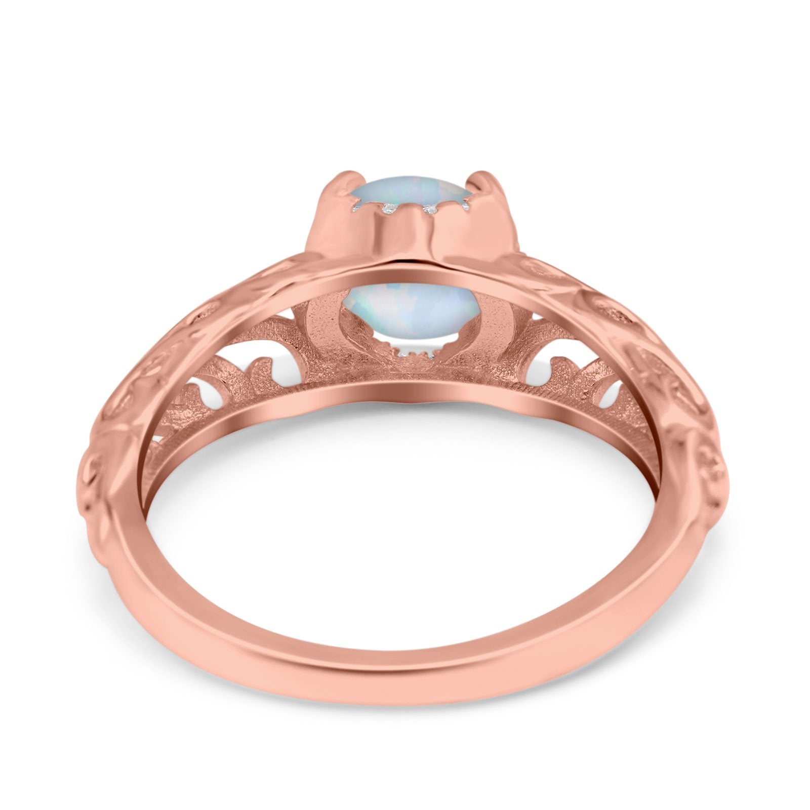 Art Deco Filigree Wedding Engagement Bridal Ring Round Simulated Cubic Zirconia 925 Sterling Silver