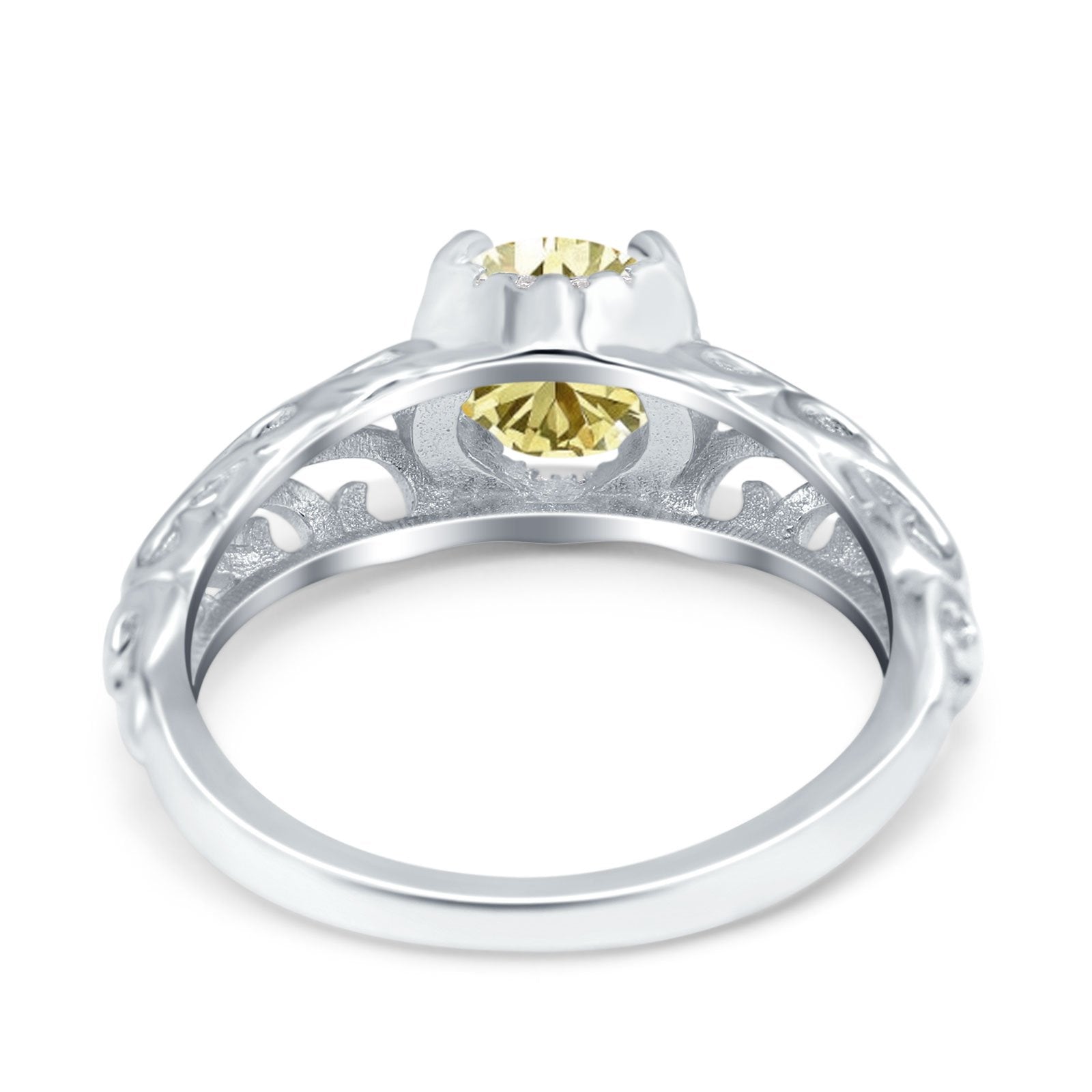 Art Deco Filigree Wedding Engagement Bridal Ring Round Simulated Cubic Zirconia 925 Sterling Silver
