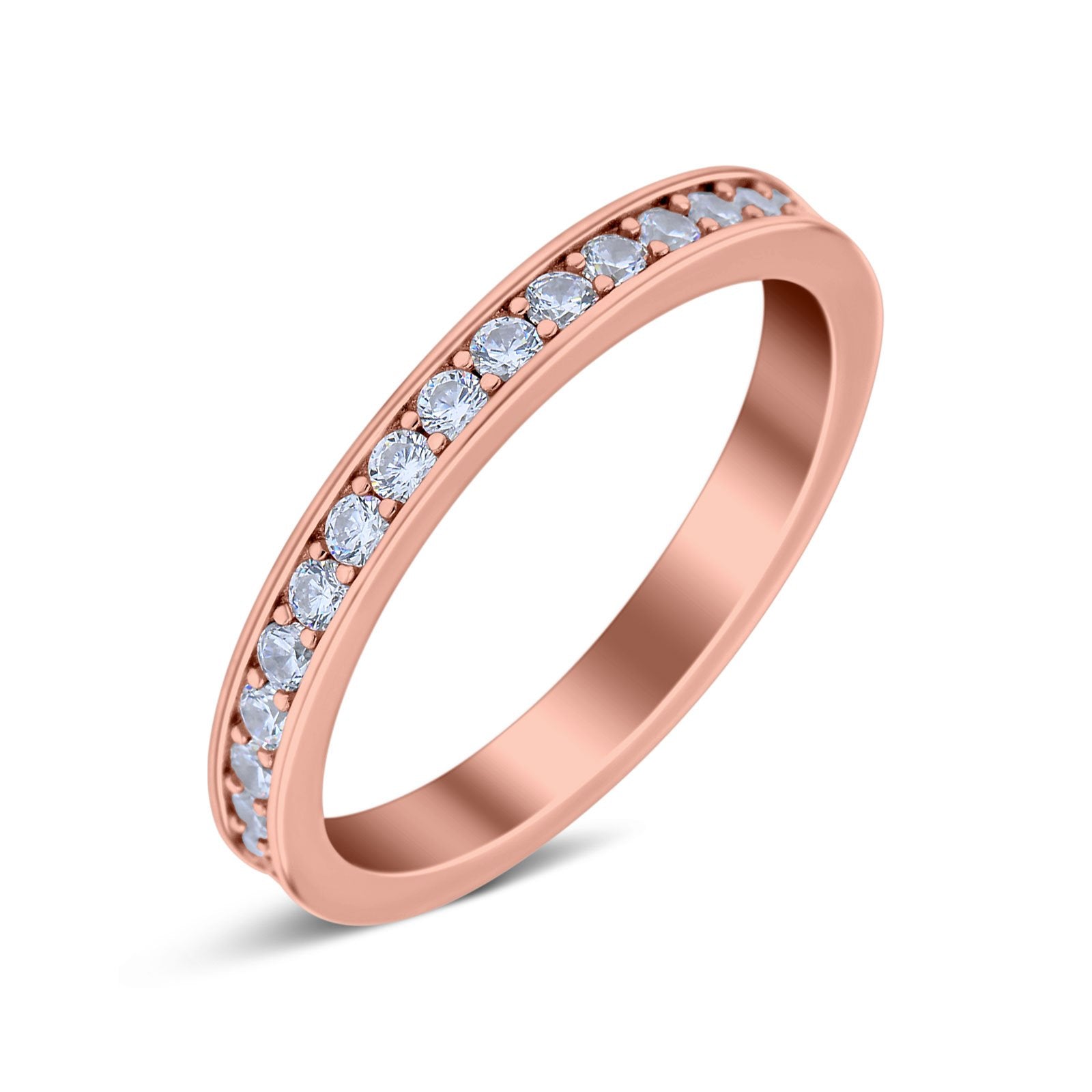 Full Eternity Stackable Band Wedding Ring Simulated CZ 925 Sterling Silver