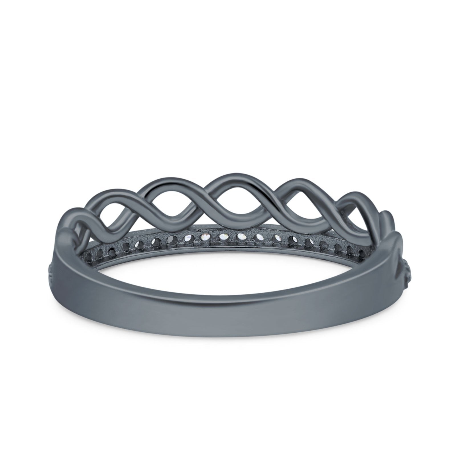 Half Eternity Infinity Twisted Shank Wedding Ring Band Round Simulated Cubic Zirconia 925 Sterling Silver