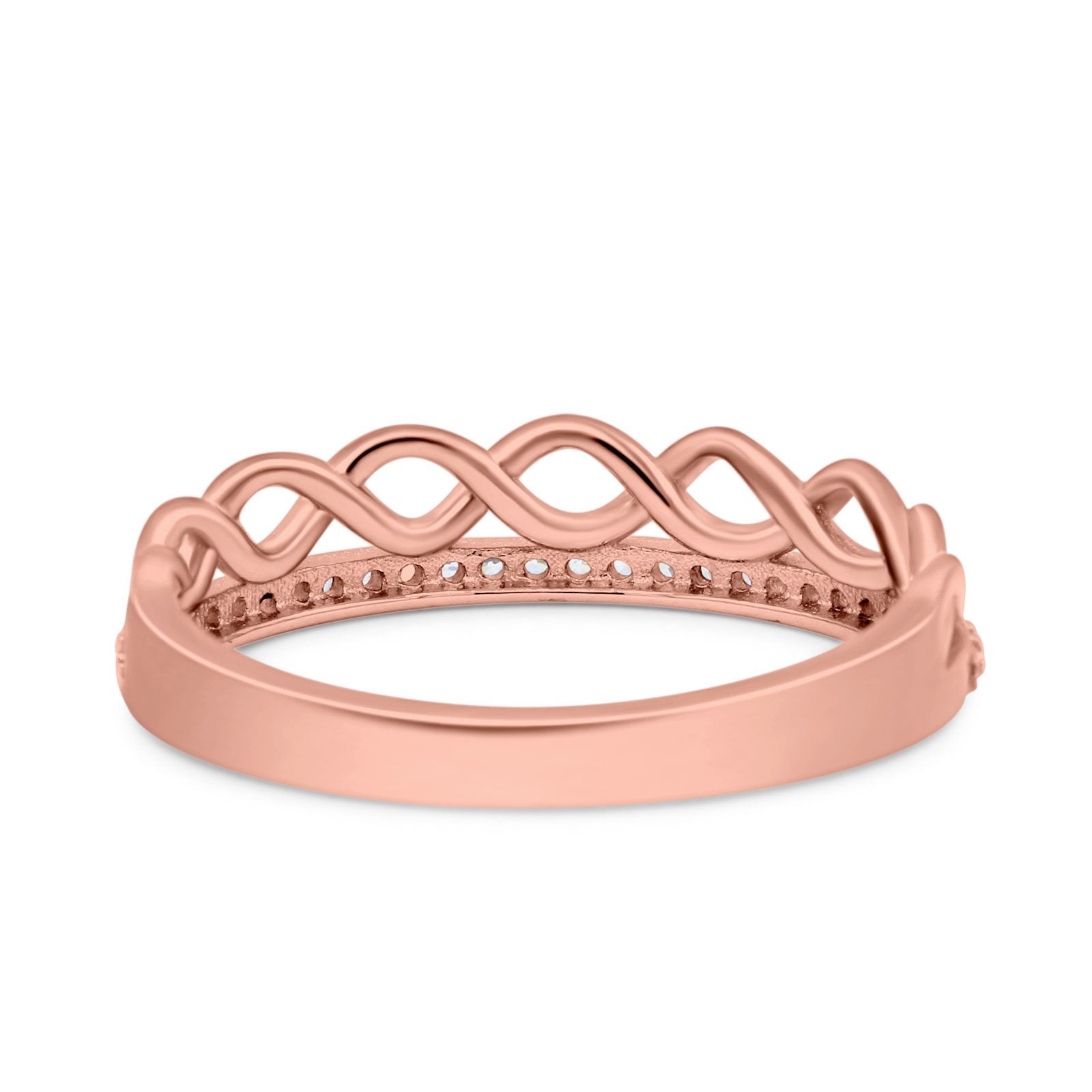 Half Eternity Infinity Twisted Shank Wedding Ring Band Round Simulated Cubic Zirconia 925 Sterling Silver