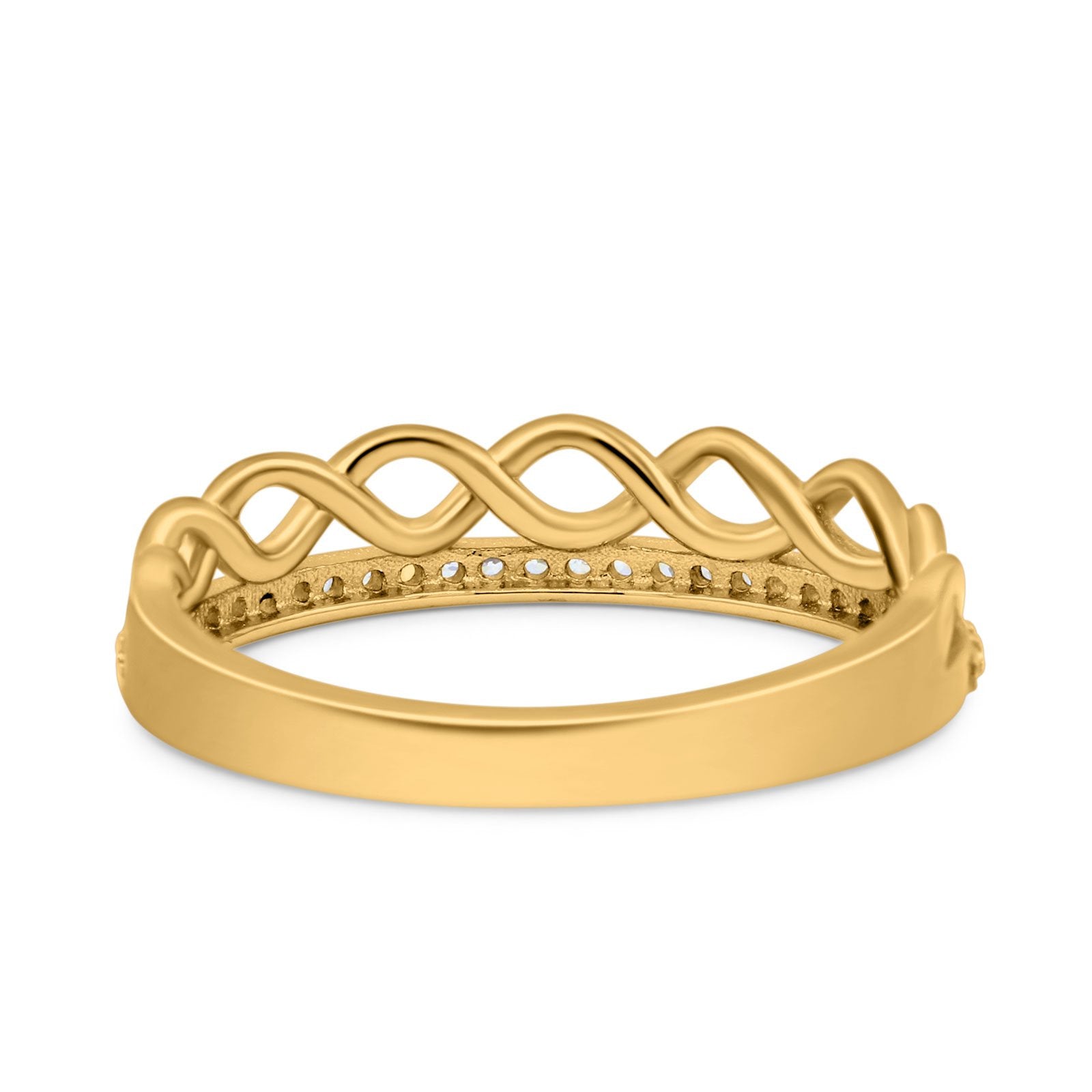 Half Eternity Infinity Twisted Shank Wedding Ring Band Round Simulated Cubic Zirconia 925 Sterling Silver