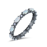 Full Eternity Wedding Engagement Bridal Ring Oval Lab Created Opal Round Simulated Cubic Zirconia 925 Sterling Silver
