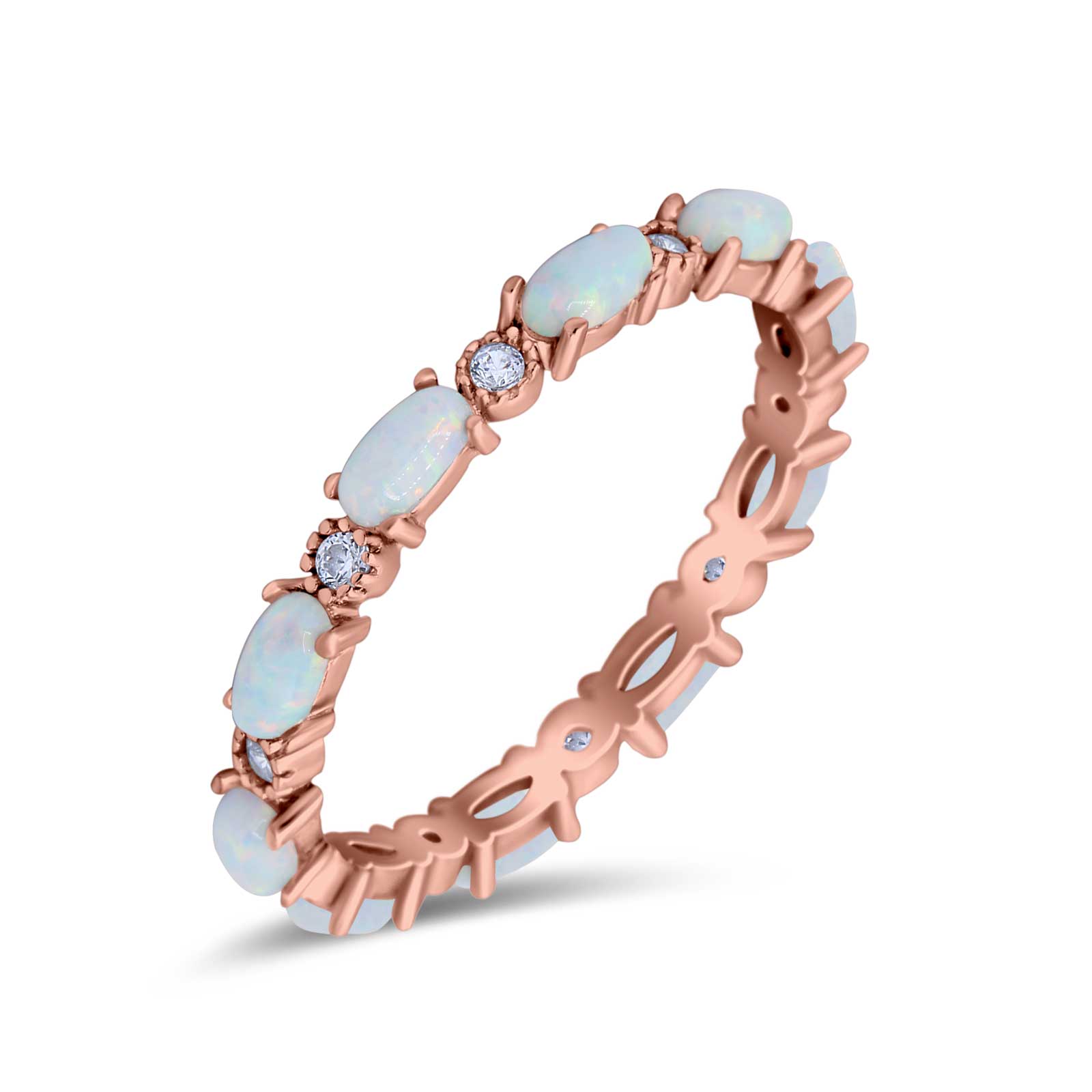 Full Eternity Wedding Engagement Bridal Ring Oval Lab Created Opal Round Simulated Cubic Zirconia 925 Sterling Silver