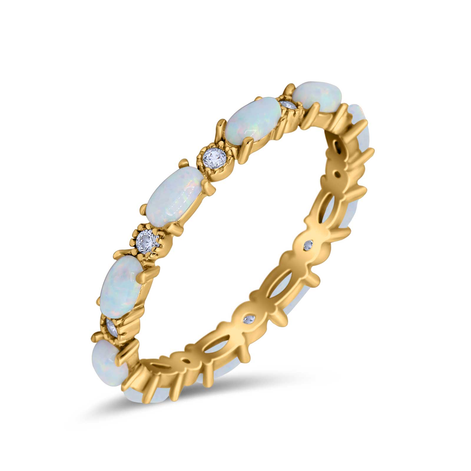 Full Eternity Wedding Engagement Bridal Ring Oval Lab Created Opal Round Simulated Cubic Zirconia 925 Sterling Silver