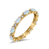 Full Eternity Wedding Engagement Bridal Ring Oval Lab Created Opal Round Simulated Cubic Zirconia 925 Sterling Silver