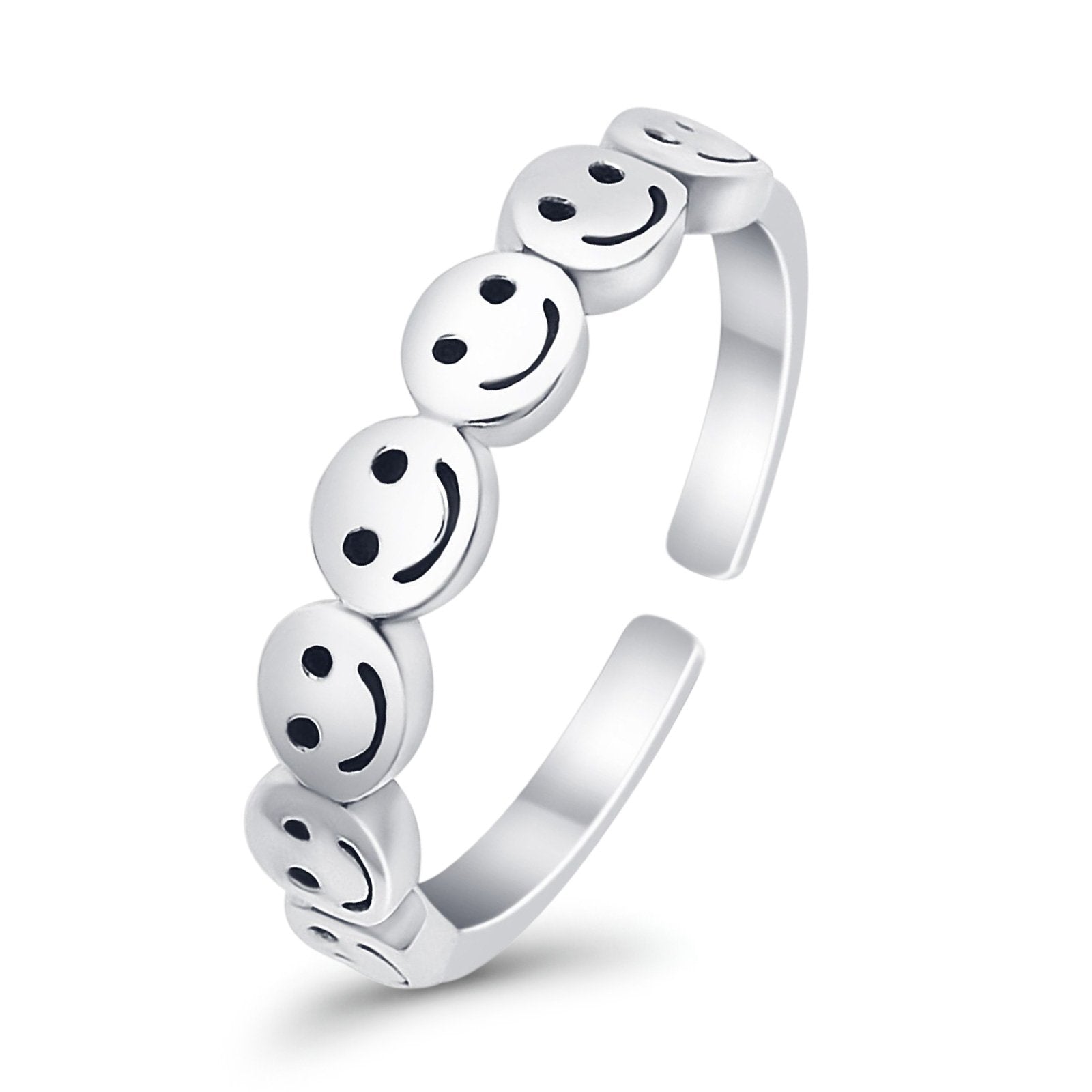 Smiley Face Toe Ring Adjustable Band 925 Sterling Silver (4mm)