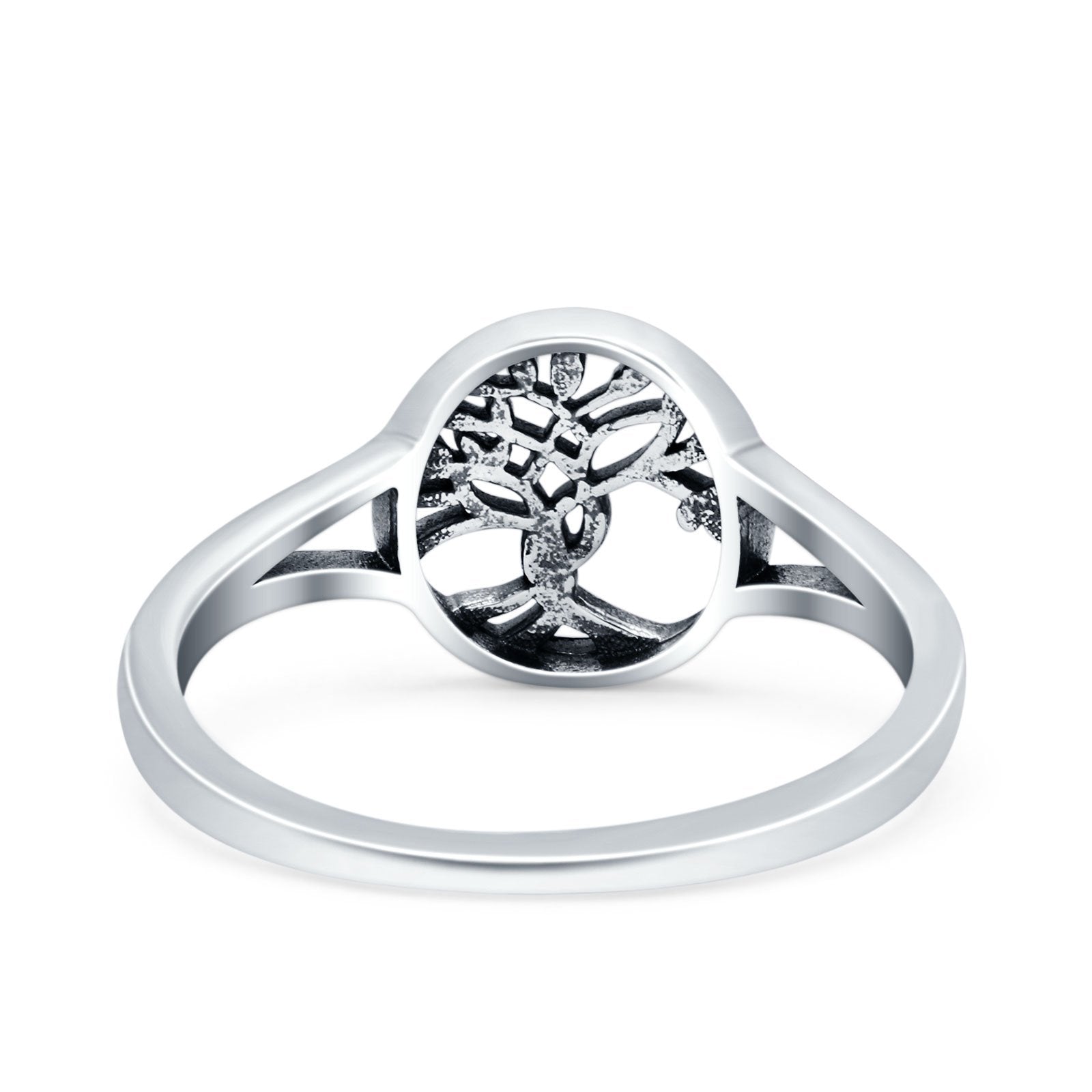 Tree of Life Ring Band Oxidized Round 925 Sterling Silver (10mm)