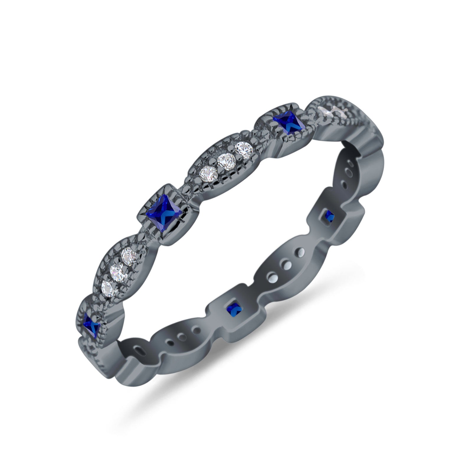 Full Eternity Stackable Ring Wedding Band Round Simulated Cubic Zirconia 925 Sterling Silver (3mm)