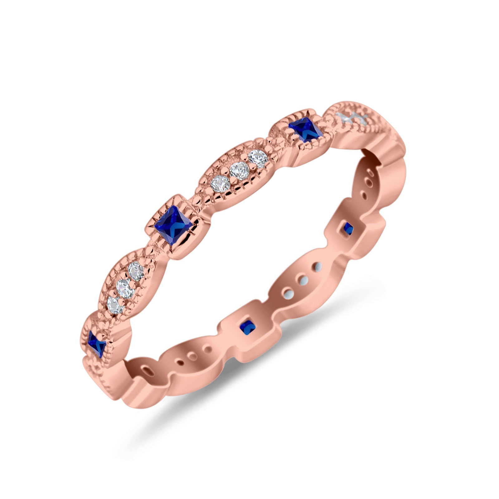 Full Eternity Stackable Ring Wedding Band Round Simulated Cubic Zirconia 925 Sterling Silver (3mm)