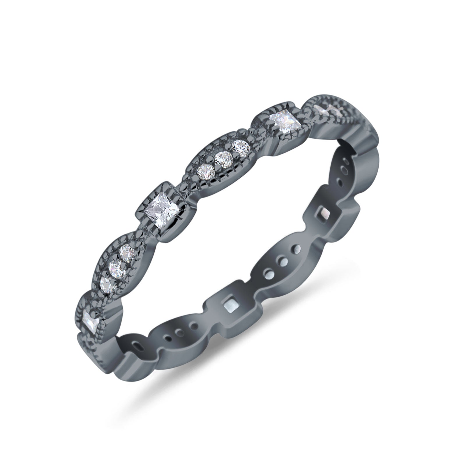 Full Eternity Stackable Ring Wedding Band Round Simulated Cubic Zirconia 925 Sterling Silver (3mm)