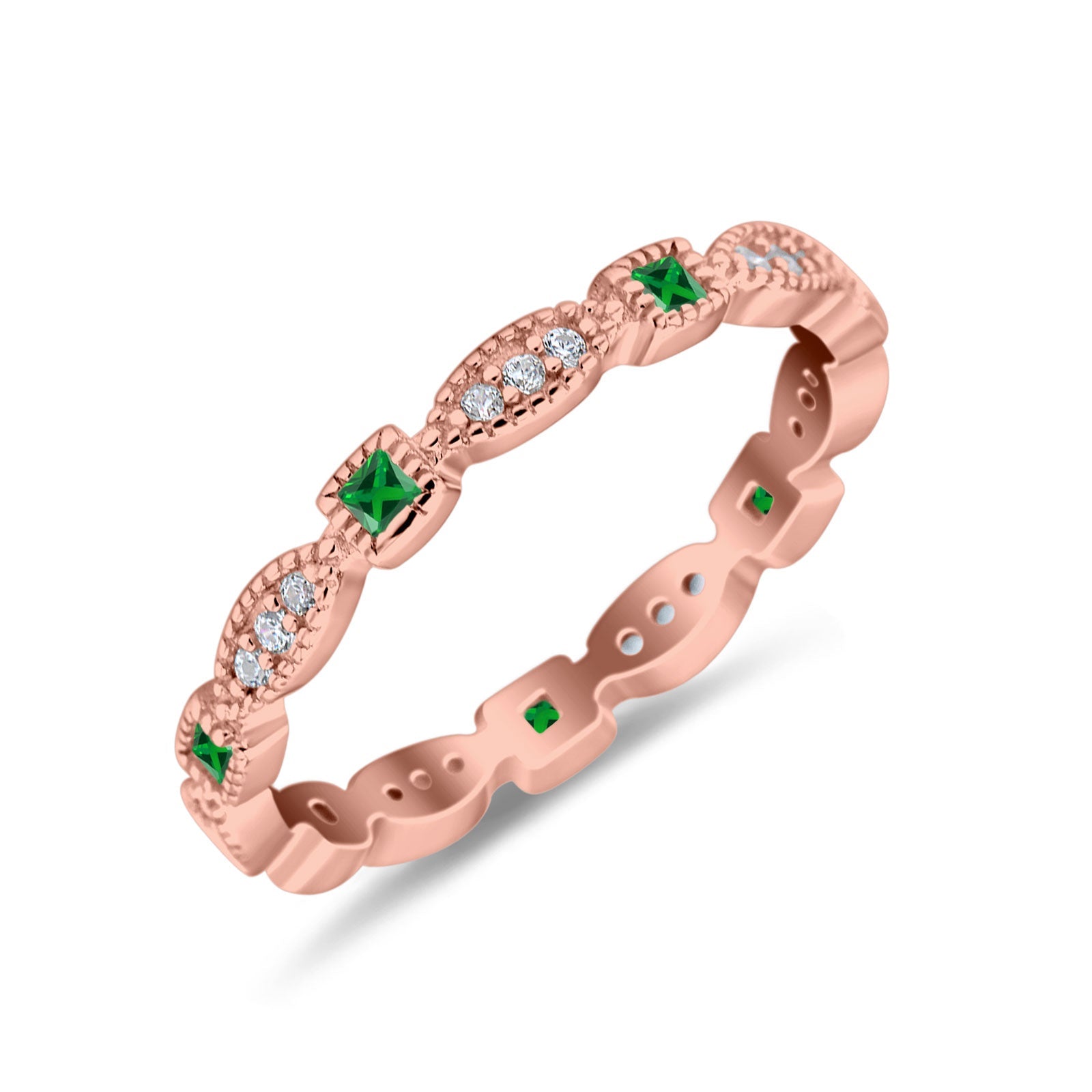 Full Eternity Stackable Ring Wedding Band Round Simulated Cubic Zirconia 925 Sterling Silver (3mm)