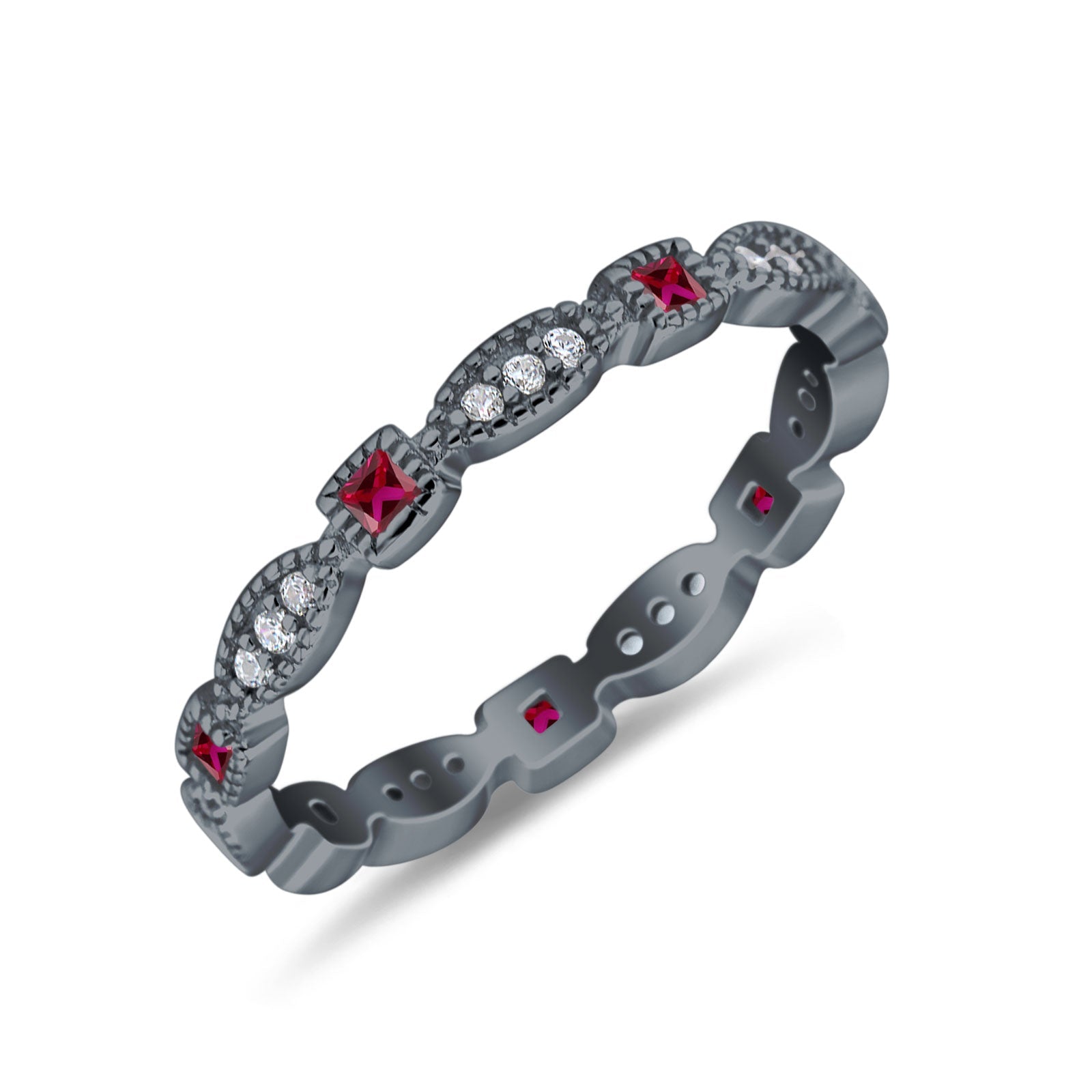 Full Eternity Stackable Ring Wedding Band Round Simulated Cubic Zirconia 925 Sterling Silver (3mm)