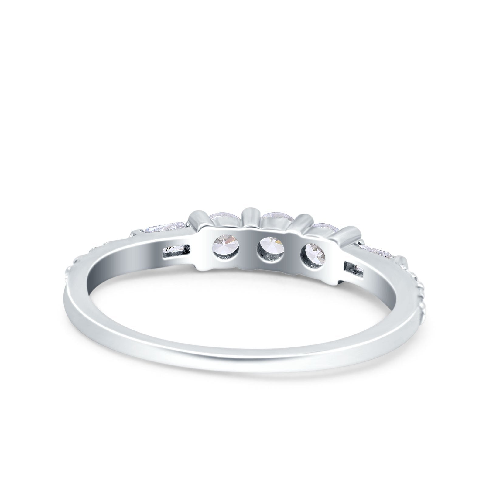 Simple Band Wedding Ring Baguette Round Simulated Cubic Zirconia 925 Sterling Silver (6mm)